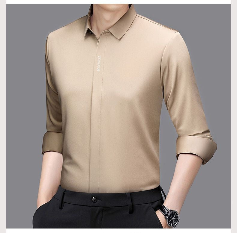 High End Mulberry Silk Men Business Shirt Long Sleeve Button Invisible Elastic Tops Wrinkle Resistant Luxurious Men Shirt