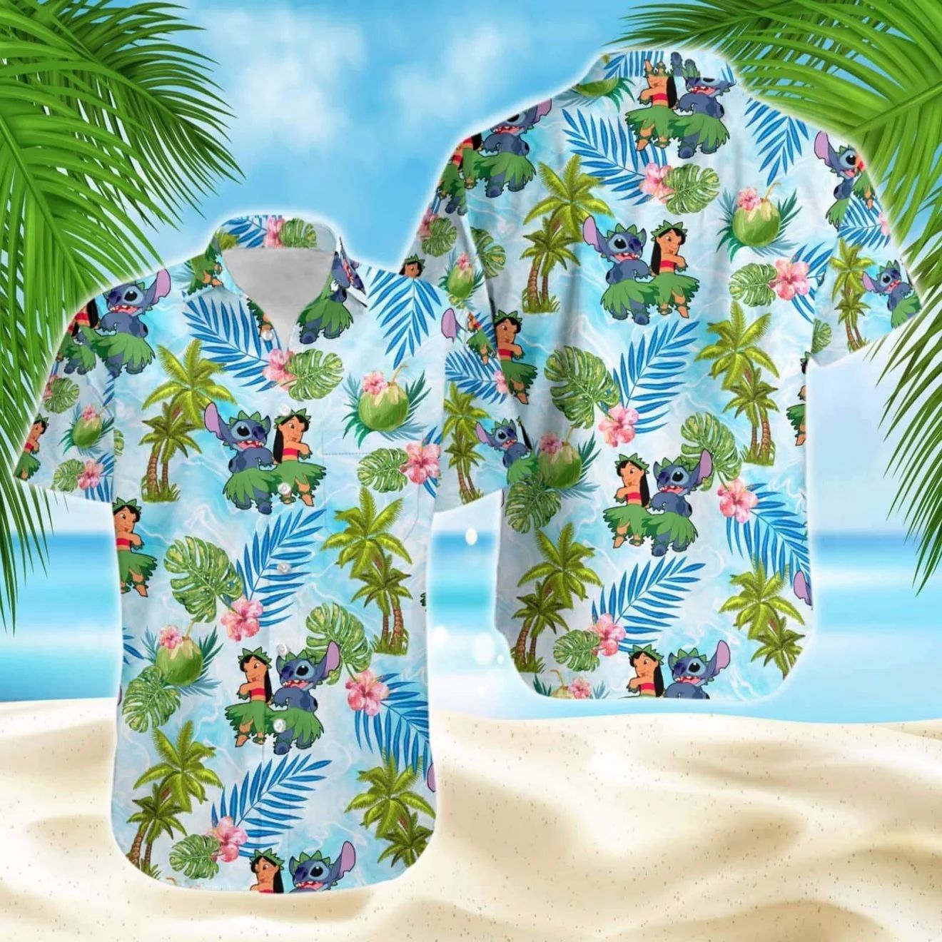 Miniso Stitch Hawaiian Shirts Vacation Shirts Men's Disney Hawaiian Shirts Casual Button Down Short Sleeve Shirt Vintage T-Shirt