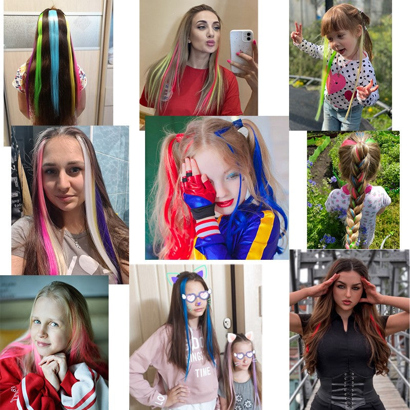 Alileader Aplique de Cabelo Extensão com Clip 57 Cores Ombre Liso Extensão de Cabelo com Clip em Apliques Peças de Cabelo de Fibra de Alta Temperatura