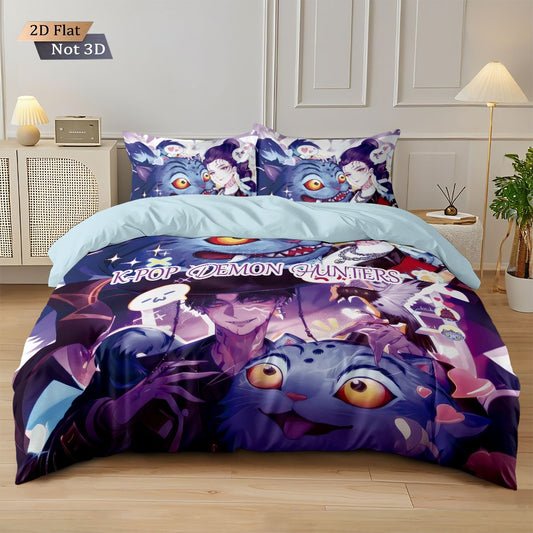 3pcsK-Pop Demon Hunters Printed Chipless Bedding, Multi Sized Bedding, Dormitory duvet Cover, Soft Machine Washable Decoration