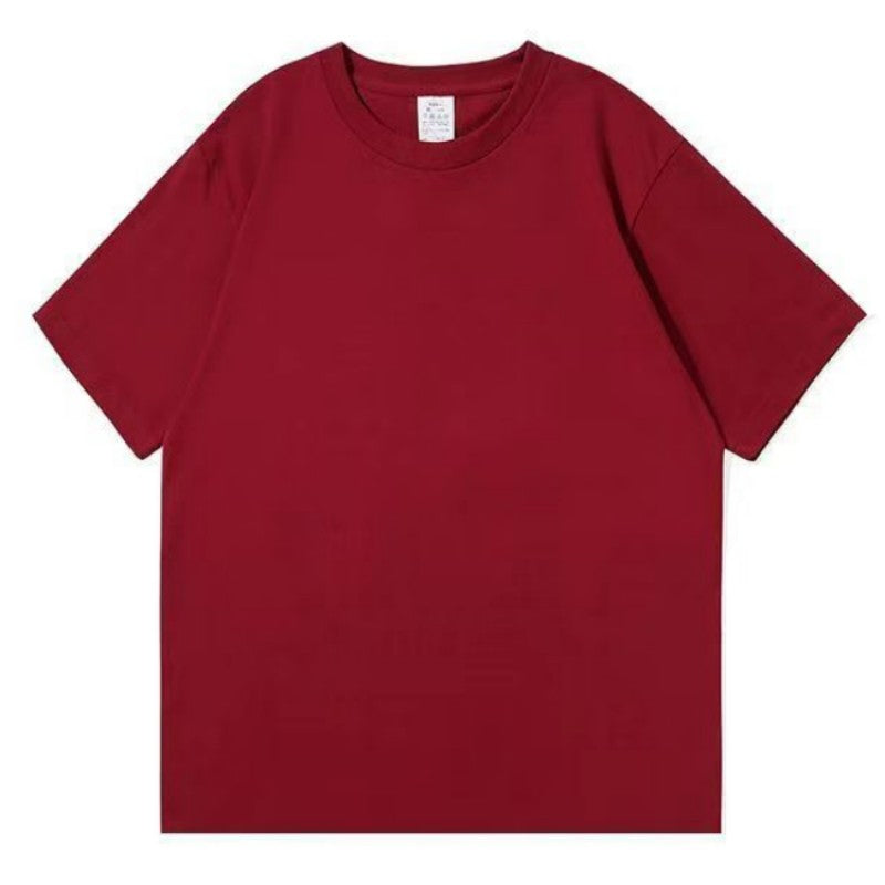 Black White GSM 500g Heavy-duty Pure Cotton T-shirt Thickened Threaded Round Neck Short Sleeves Three Needle Half Sleeve Tees