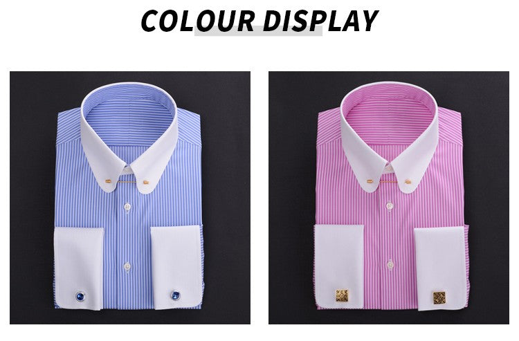 Men's Empire collar pinhole collar needle business shirt cotton retro round collar shirts for men