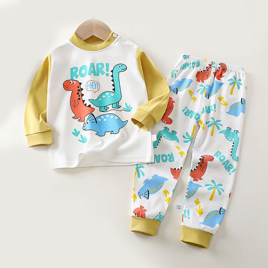 Cotton Children Pajamas Sets Unisex Soft Comfort Warm Cute Cartoon Printed Suitable Boys Girls Perfect for Autumn Winter Warmth