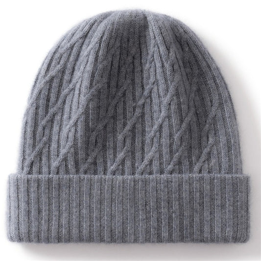 Autumn Winter 100% Cashmere Hat Double Layer Thickened Reversible Cold-Proof Unisex Knitted Wool Hat Versatile Ear Protection