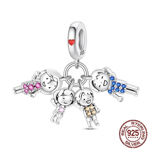 925 Sterling Silver Mom Dad Son Daughter Core Family of Four Pendant Charms Fit Original Charm Bracelets Women DIY Jewelry Gift