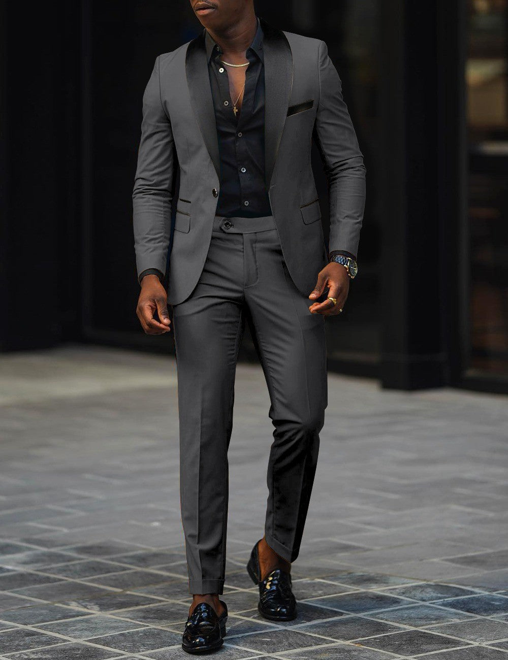 Men's New Fashion Business Casual Two-piece, Comfortable and Breathable Slim-fit Side Slit Single-button Suit Jacket+trousers