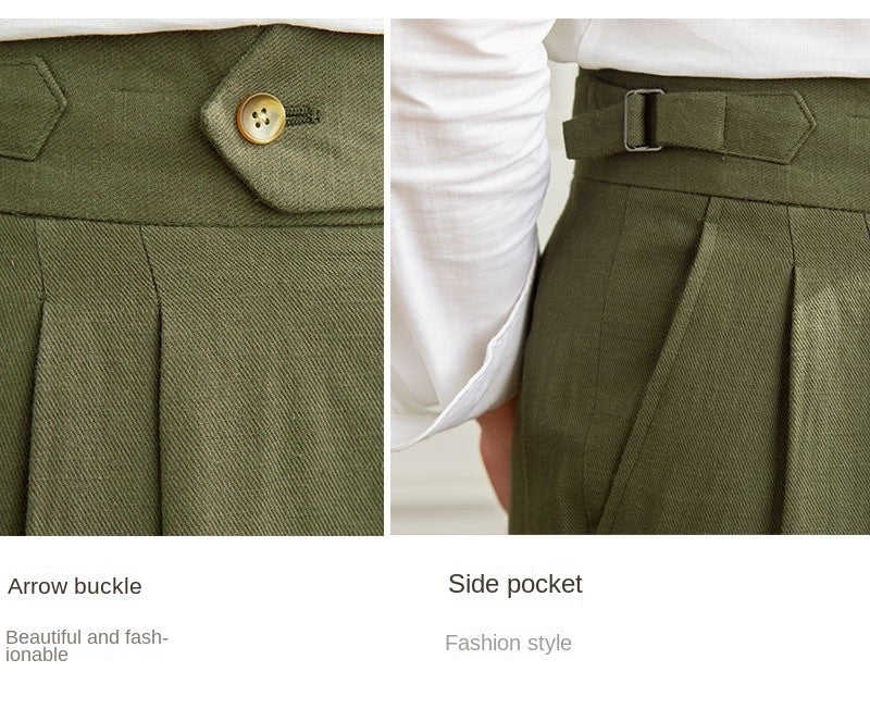 Three Gentleman Summer Naples Casual Straight Pants Men's Commuting Cotton and Linen Comfortable Breathable High Waist Pants