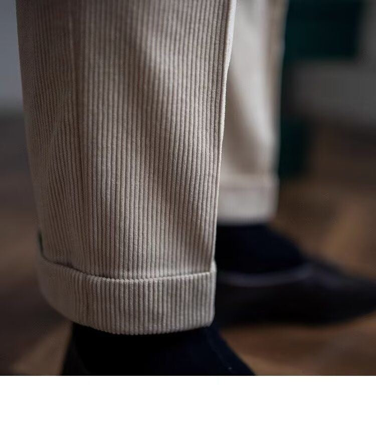 Italian Style Corduroy Naples Suit Pants Men High-waisted Adjustable Belt Straight Trousers Autumn England Business Casual Pant