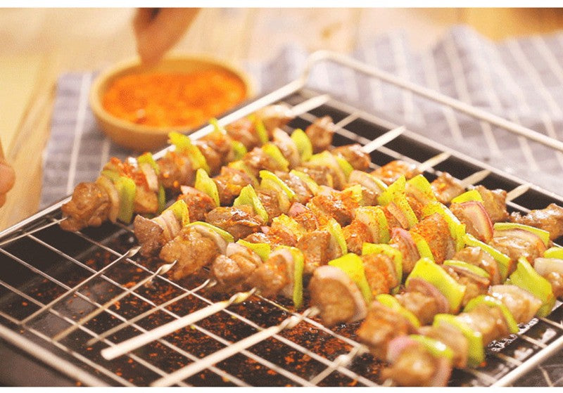 50Pcs Espeto de Churrasco de Aço Inoxidável Portátil Reutilizável com Tubo Espeto de Kebab de Ferro para Ferramentas de Acampamento e Piquenique ao Ar Livre
