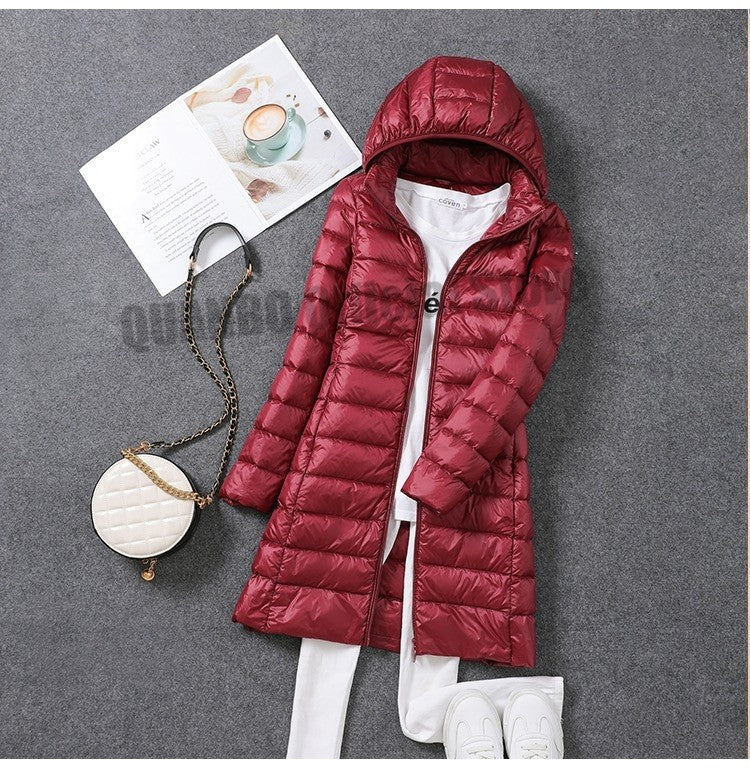 Women Ultra Lightweight Packable Long Puffer Jacket 2023 New Autumn Winter Warm Hat Detachable Hooded Female Coat Parka 5XL 7XL