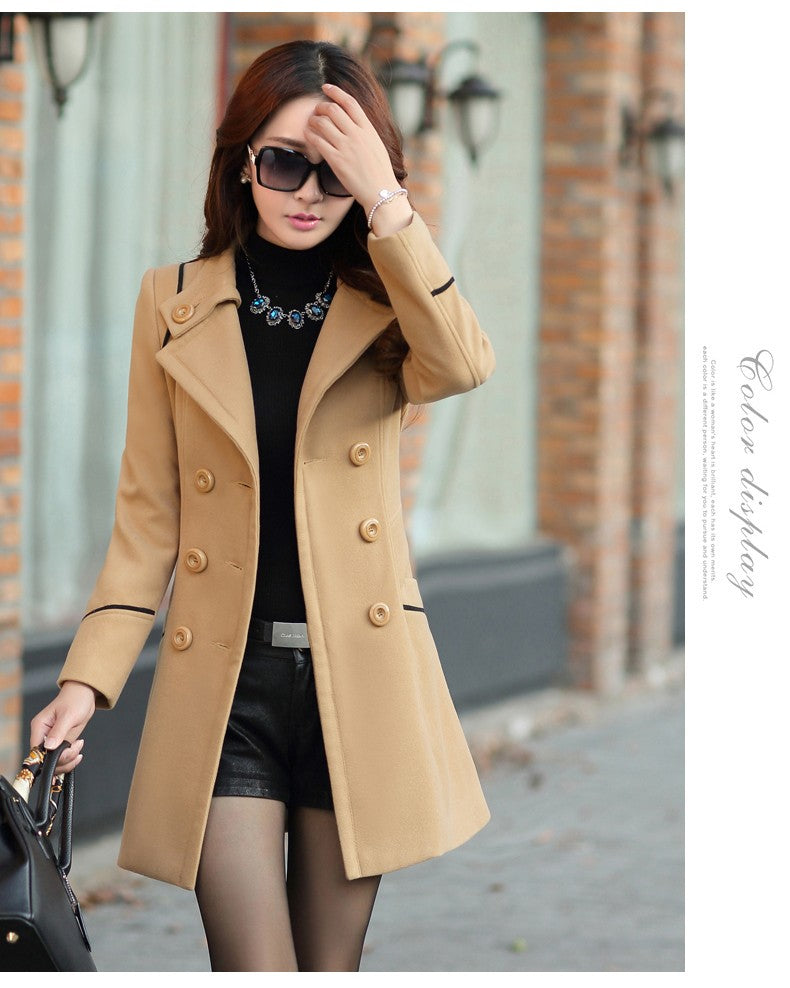 Autumn Winter Women Wool Coat 2024 Ladies Woolen Long Coat Female Fashion Slim-fit Double-Breasted Jacket with Belt S-3XL