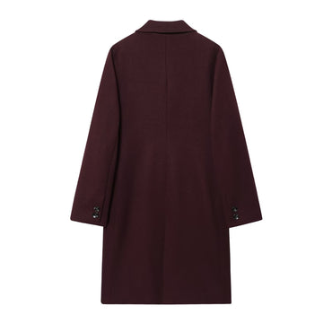 DiYiG WOMAN 2025 Autumn New Fashion Solid Color Woolen Coat Retro Long Sleeve Joker Button Coat Outerwear Mujer