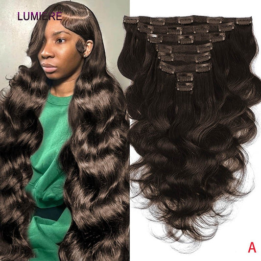#2 Chocolate Brown Clip in Hair Extensions Real Human Hair Clip ins Double Weft Body Wave Clip ins for Women 8pcs 10-26 Inches