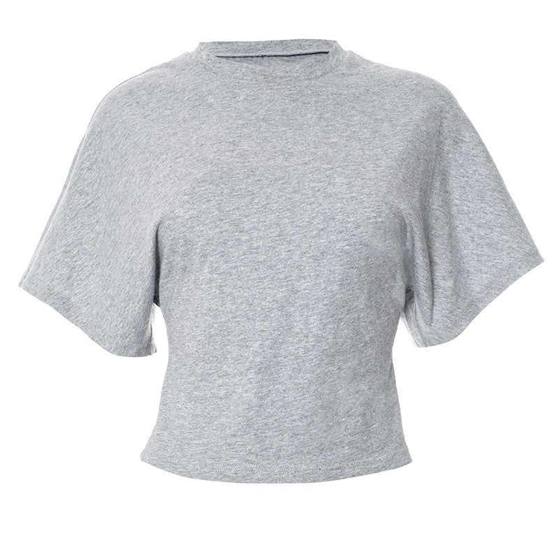 Fashion Casual Solid Gray Cropped T-shirt 2025 Woman Clothes O-neck Corset Tops Streetwear Girls Spring Summer Short Tee Shirts