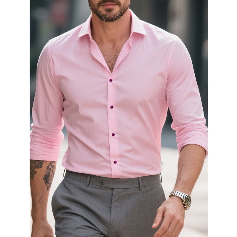 FGKKS Men Casual White Shirt Brand Fashion Solid Color Long Sleeve Elastic Fabric Male Business Dress Shirt