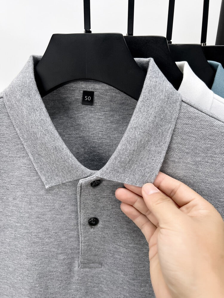 Durable 100% Cotton Men Polo Shirt,Autumn Leisure Long Sleeve, Breathable Lapels T-shirt, 16 Colors, Perfect for Golf and Sports
