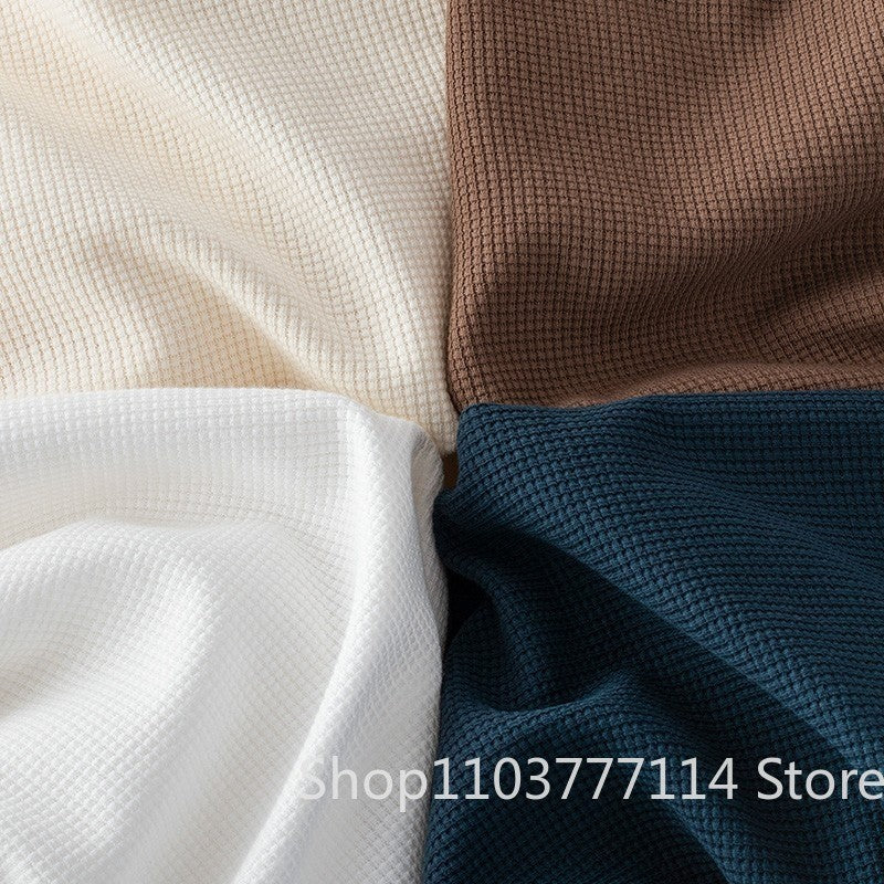 Korean Style Men Summer T-Shirt Man Short Sleeved Waffle Solid T-Shirt Color Casual Tee Round Men's Round Neck Fashion Top