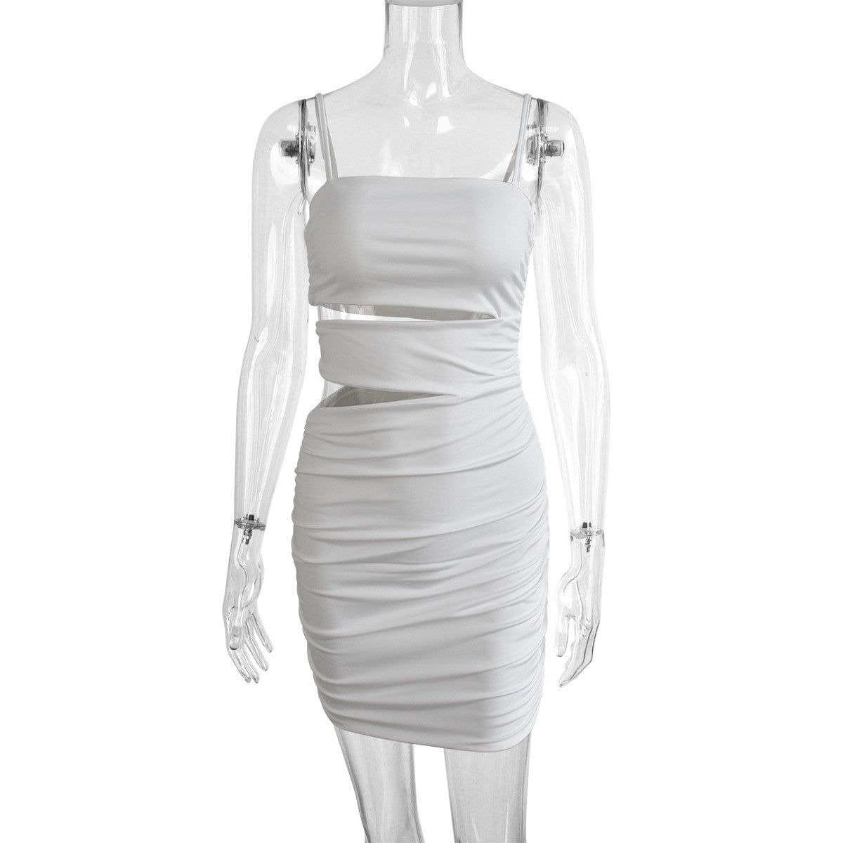 Women Sexy Spaghetti Strap Bodycon Mini Dress White Backless Party Evening Outfi