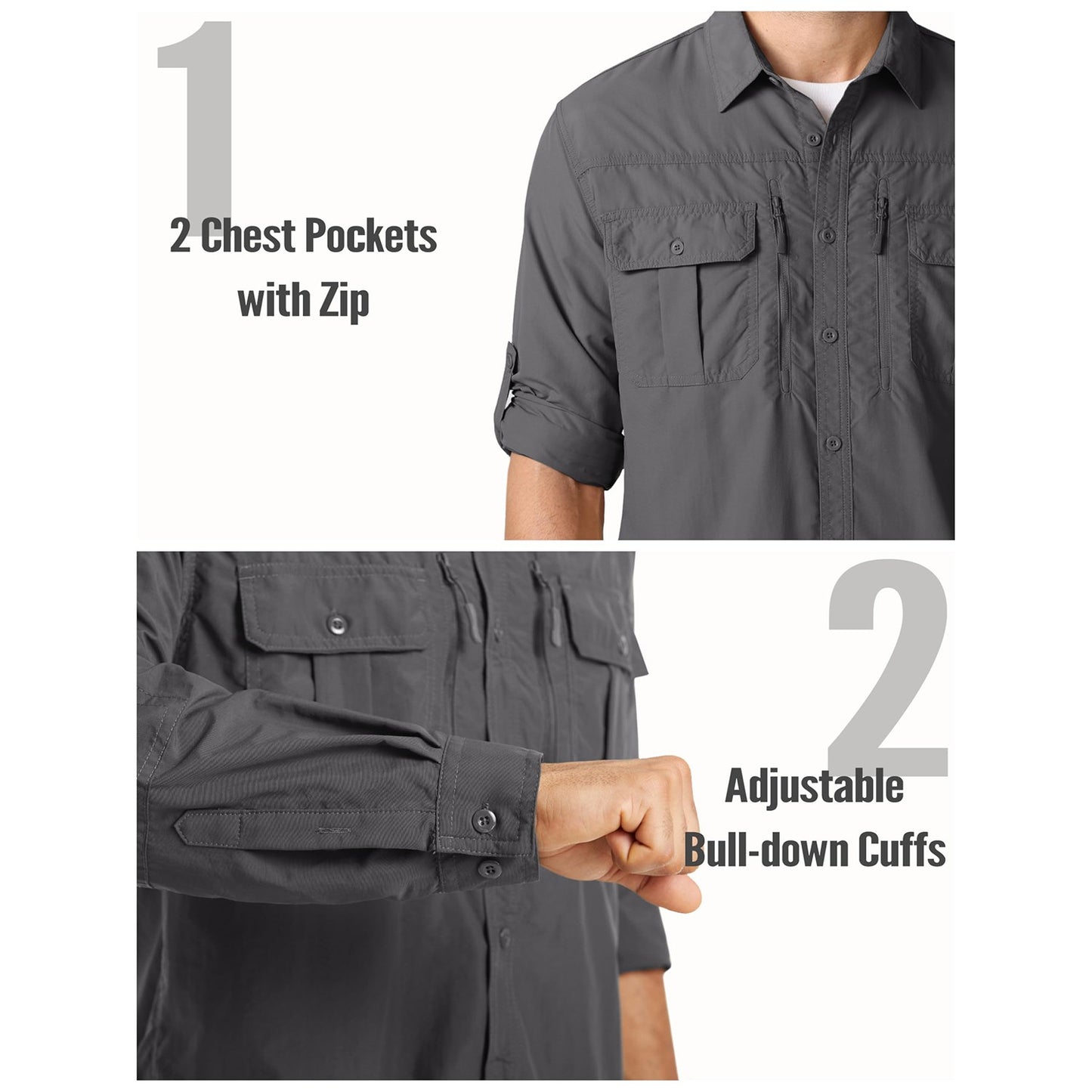 MAGCOMSEN UPF 50+ Mens Quick Dry Cargo Shirts Mesh Breathable Long Sleeve Work Shirts UV block Outdoor Hiking Fishing Shirts