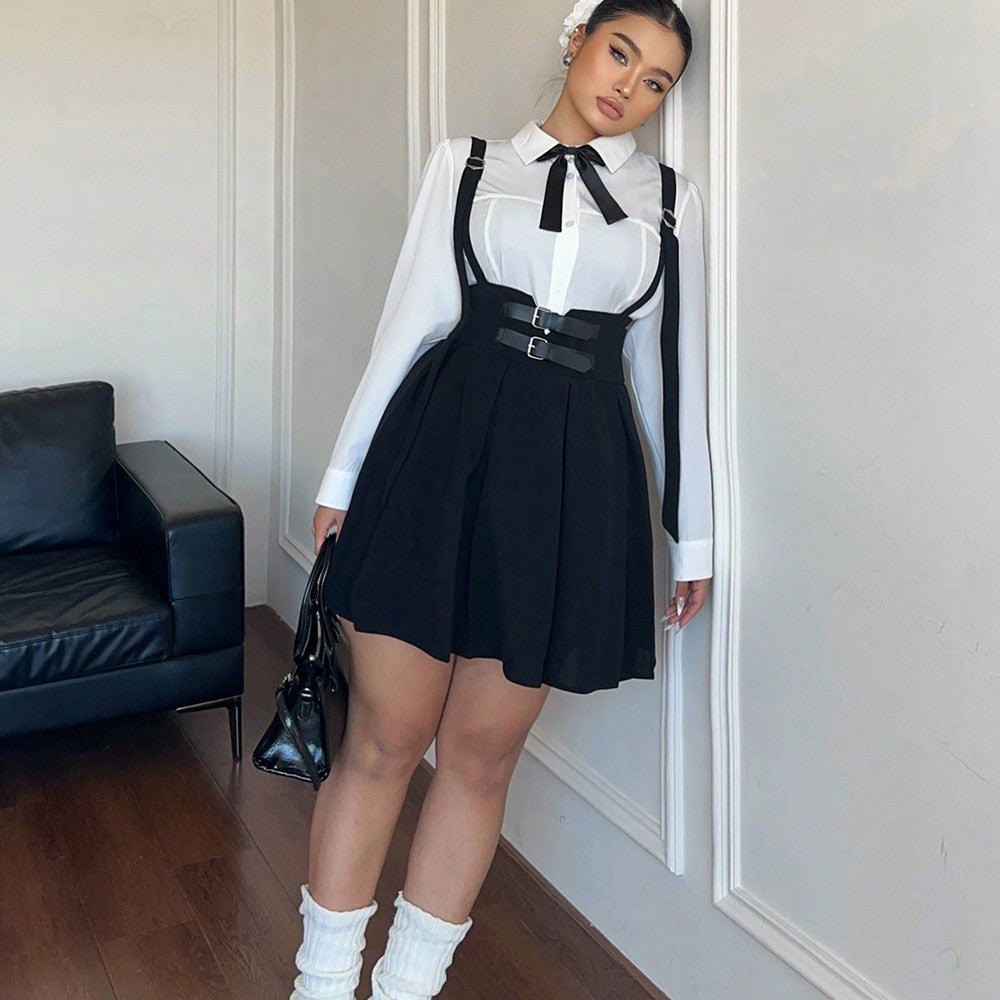 Plus Size Women's High Waisted Solid Colour Peplum Casual Suspender Skirt Elegant Casual Pure Colour Y2K Skirt