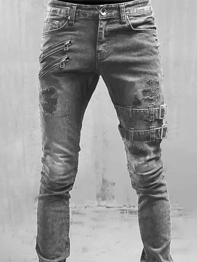 2024 Plus Size Straight Jeans Man Pants Spring Summer Boyfriend Jeans Streetwear Skinny Zips 3 Colors Cacual Long Denim Trousers
