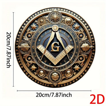 Vintage Masonic Round Aluminum Sign – Masonic Badge Wall Decor for Home