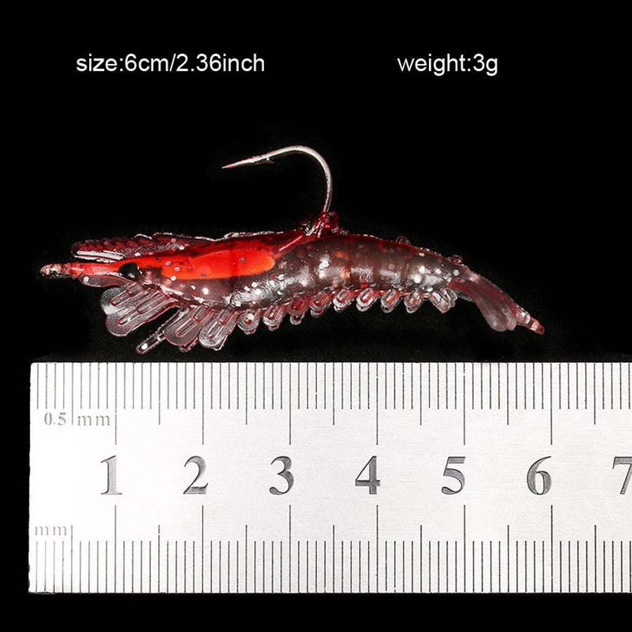 4 unidades Iscas de Camarão Artificiais Realistas Macias com Anzóis Afiados para Pesca em Água Doce e Salgada