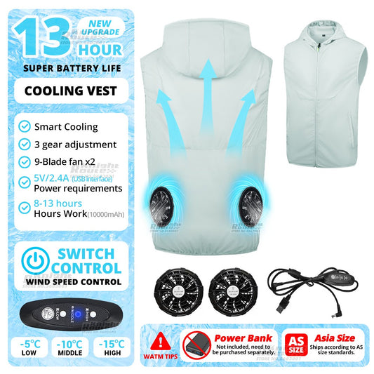 2024 Cool Vest Wearable Cooling Fan Vest Air-conditioned Clothes Cooling 13 Hours for High Temperature Work Fishing Vest Hiking