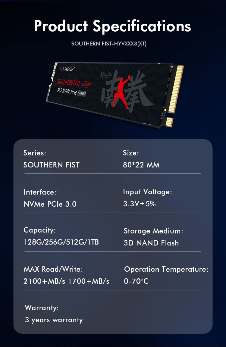 HUADISK SSD NVMe M2 1TB 512GB PCI-e 3.0X4 Disco Rígido Interno 2280 SSD 256GB 128GB Unidade de Estado Sólido para Desktop PC Laptop