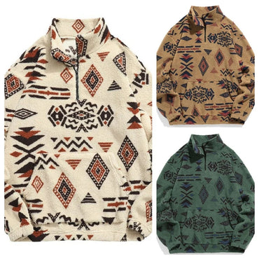 Ms Aztec National Printing Ultra-fine Austrian Fleece Jacket Zipper Lady