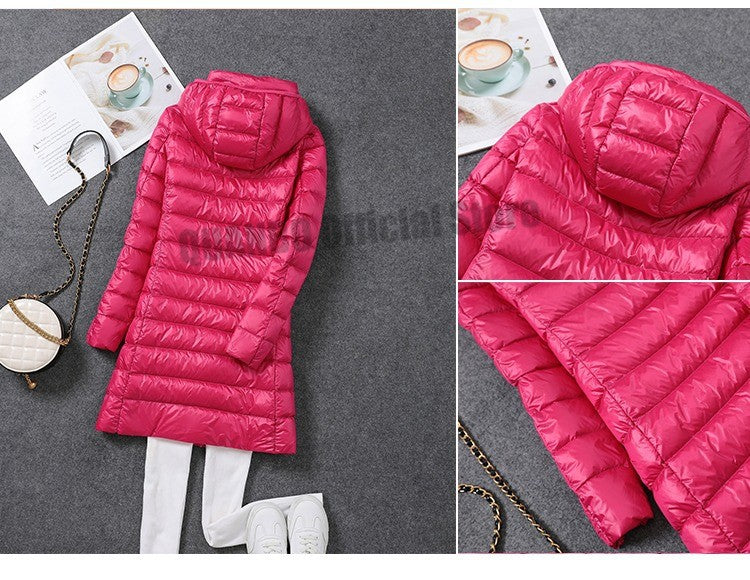 Women Ultra Lightweight Packable Long Puffer Jacket 2023 New Autumn Winter Warm Hat Detachable Hooded Female Coat Parka 5XL 7XL
