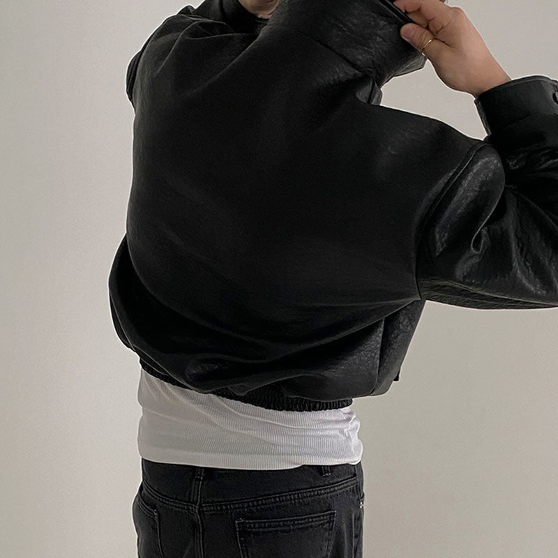 IEFB Short PU Leather Coat Men's Spring Summer Loose Turn-down Collar Coat Korean Style Trend Male Jacket Casual Top 9C5013