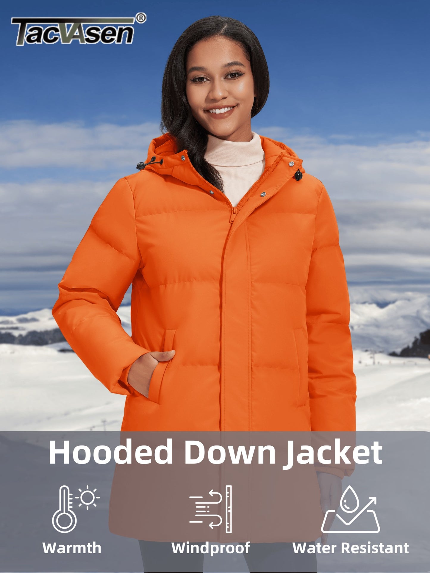 TACVASEN Winter Quilted Duck Feather Down Jackets Womens Padded Puffer Warm Hooded Long Coats Thermal Waterproof Thick Outerwear