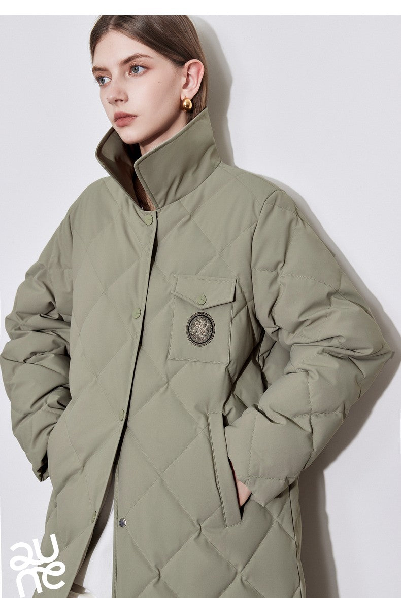 TOYOUTH Womens Down Coat 2024 Winter New Fur Collar Single Breasted Button Medium Thick Long Coat
