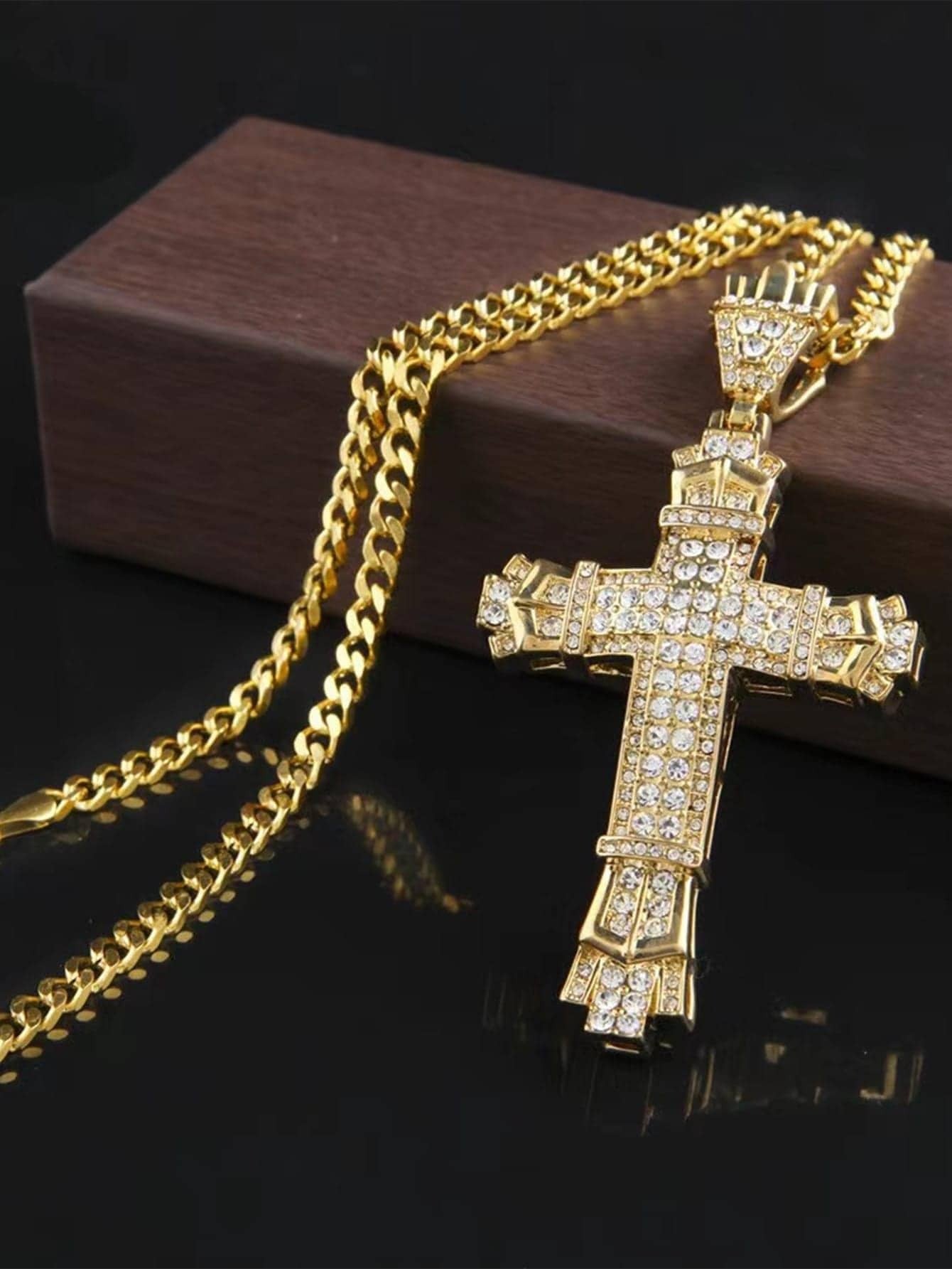 1 Simples Estilo MASCULINO Strass Cruz Cristã Pingente de Strass Colar Personalidade Moda Rua Corrente Dominadora Joias