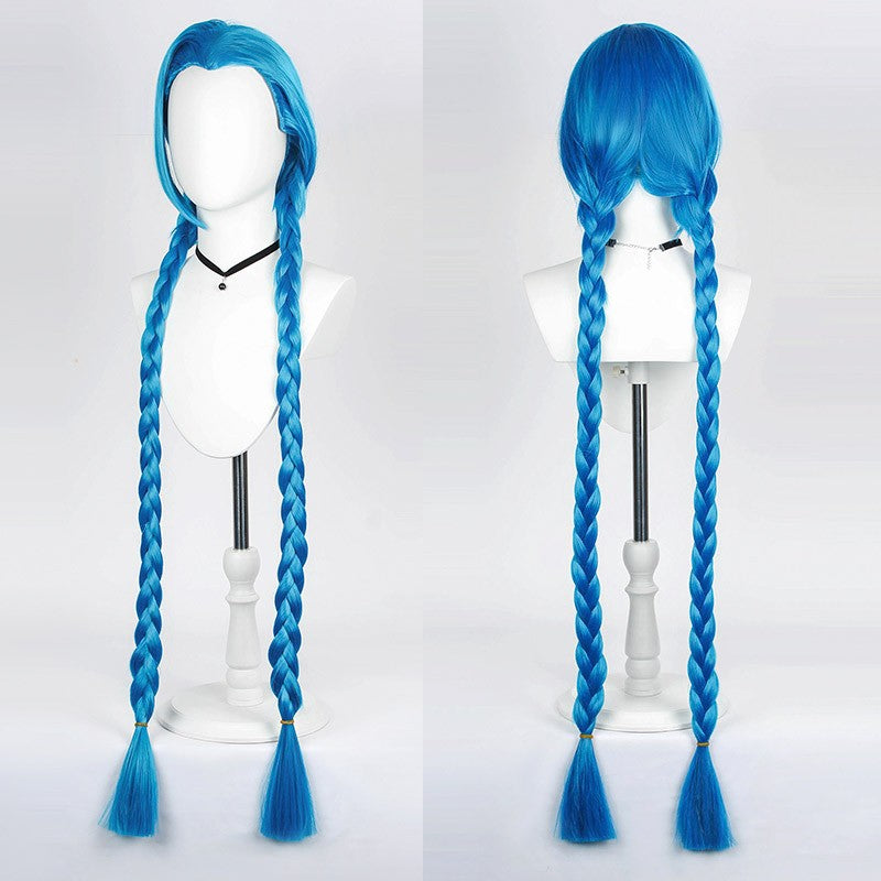 Peruca de Cabelo para Cosplay Arcane Jinx Traje Anime Sapatos Botas para Cosplay Jinx Feminino para Meninas, Mulheres, Role Play, Festa, Carnaval, Roupas