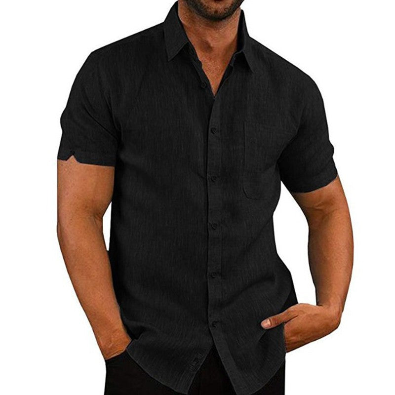 Summer Cotton Linen Shirts For Men Casual Short Sleeved Shirts Blouses Solid Turn-Down Collar Formal Beach Shirts Male Clothing