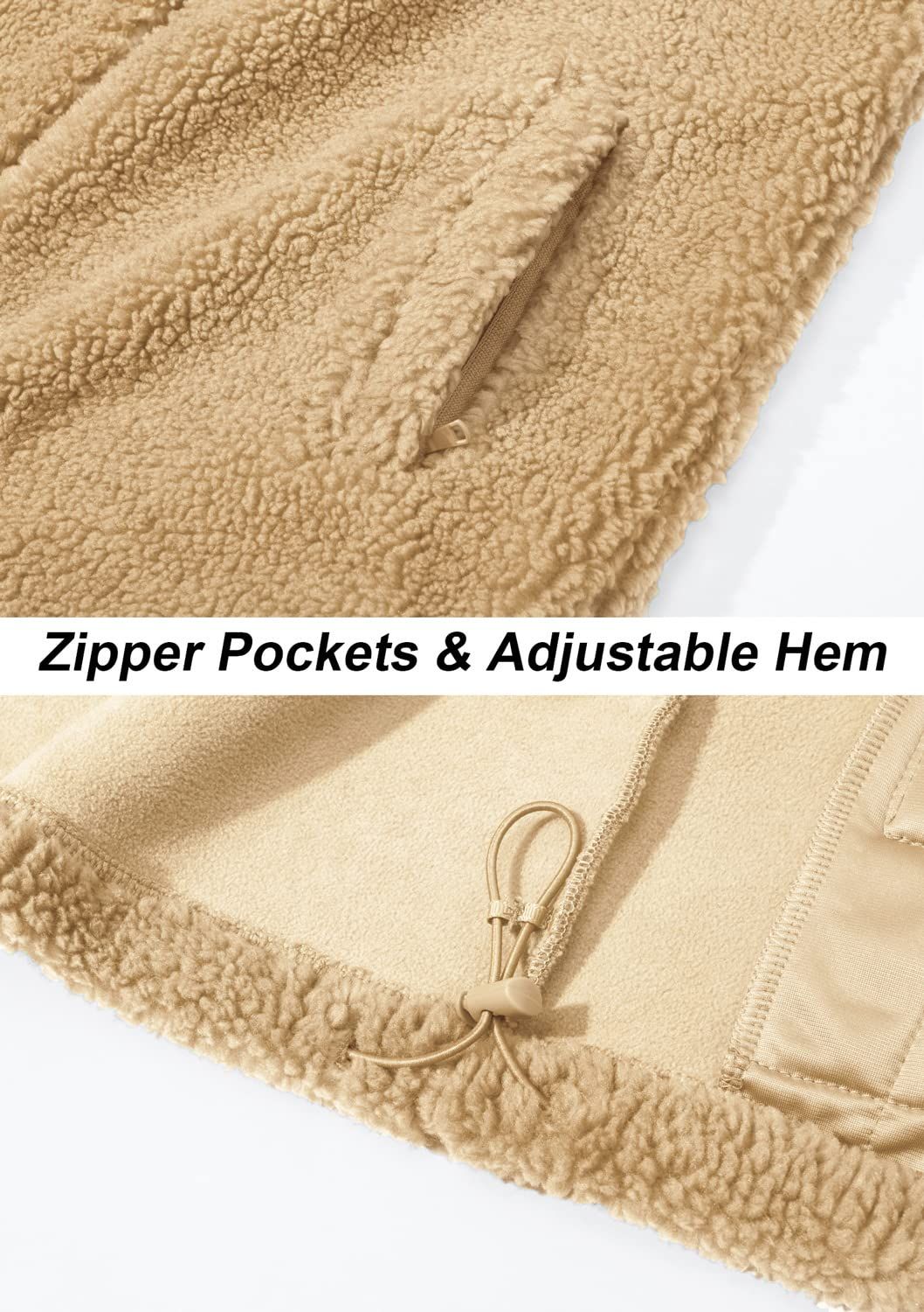 TACVASEN Winter Full Zip Up Warm Fleece Jackets Mens Fuzzy Sherpa Jacket Thicken Thermal Outdoor Fluffy Coat Zip Pocket Outwear