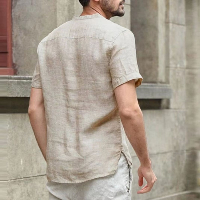 New Summer Men's Short-Sleeved T-shirt Cotton and Linen Led Casual Men's T-shirt Shirt Male Breathable