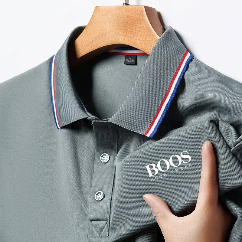 Men's New Embroidered Business Casual Short Sleeved Polo Shirt, Fashionable Short Sleeved Comfortable Breathable Top