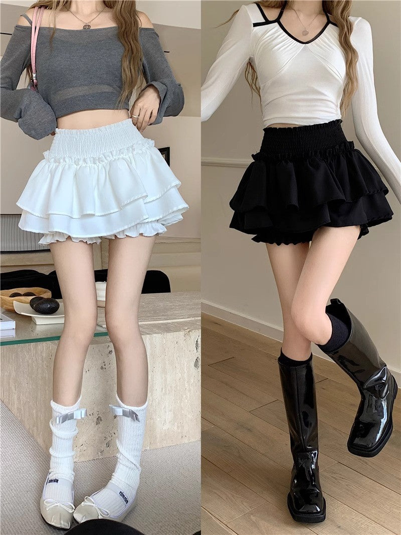 Mini Skirt Cute Sexy Balletcore Elastic High Waist Ball Gown Ruffle Patchwork Lo