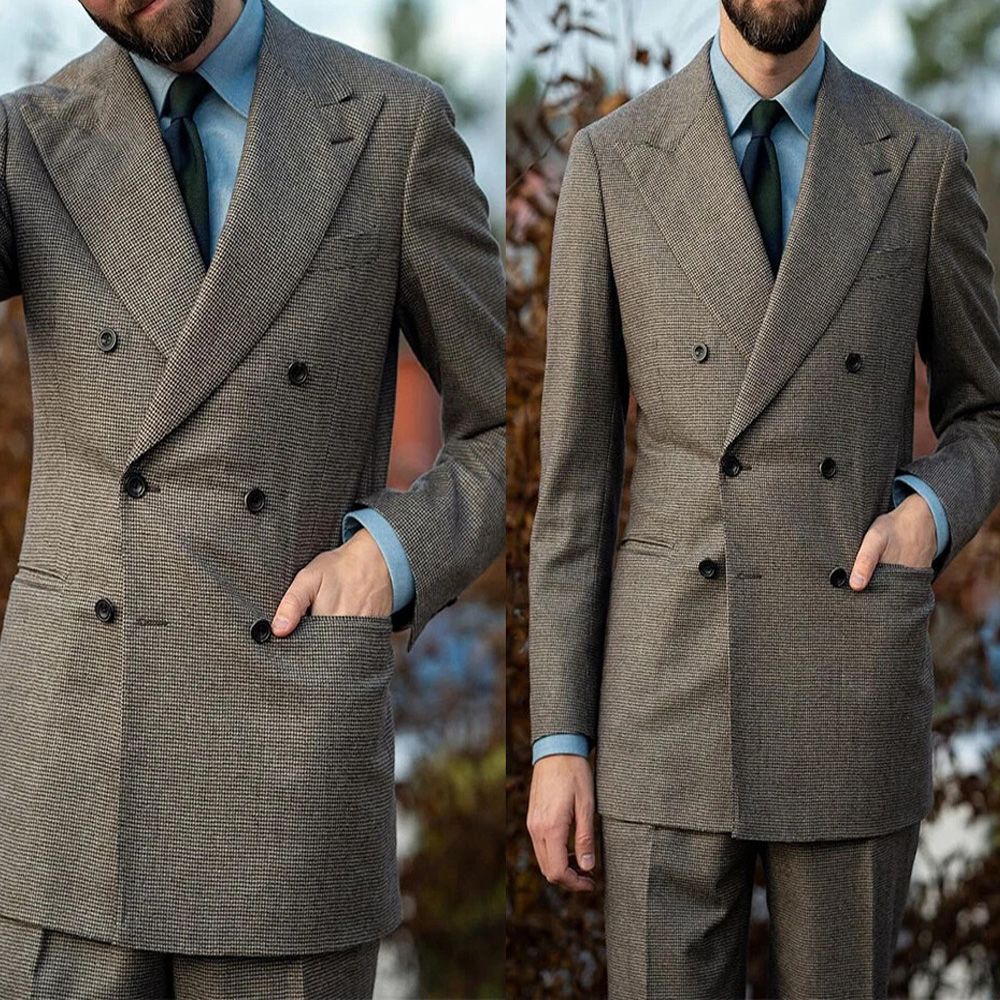 Autumn Winter New Woolen Men's Suit 2 piece Set Tailored suit jacket suit pants Beige Black Men's business suit