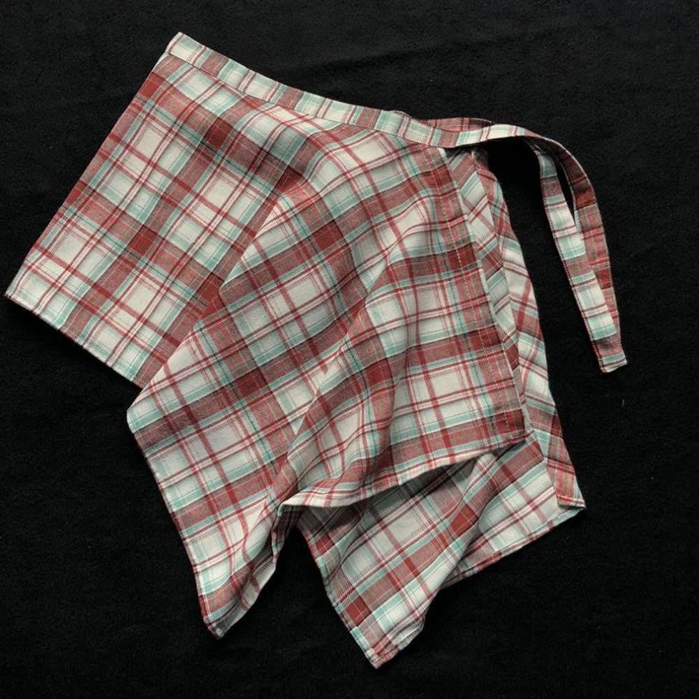 Casual Retro Irregular Women Plaid Skirt Bow-knot Elastic Waist Shirt Style Blue White Lattice Mini A-line Shortskirt