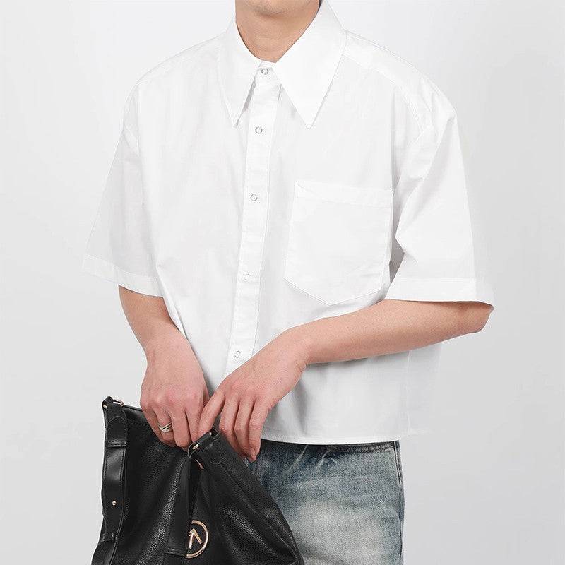 INCERUN Men's Shirts Solid Color Lapel Short Sleeve Pockets Button Male Crop Tops Streetwear Summer Loose Fashion Men Clothing