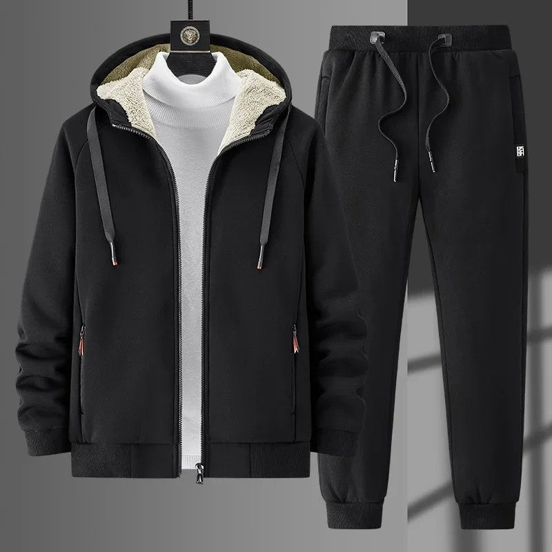 Lamb Cashmere Tracksuit Set Winter Men Sportsuit Gym Sportswear New Thermal Hoodies Fleece Tracksuit Windproof Sport Suit Men