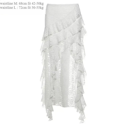 Gothic Skirt 2000s Summer Women's Clothes Gyaru Kpop Streetwear Lace High Waist Casual Aesthetic Long Skrit Femme Hip Hop Skirts