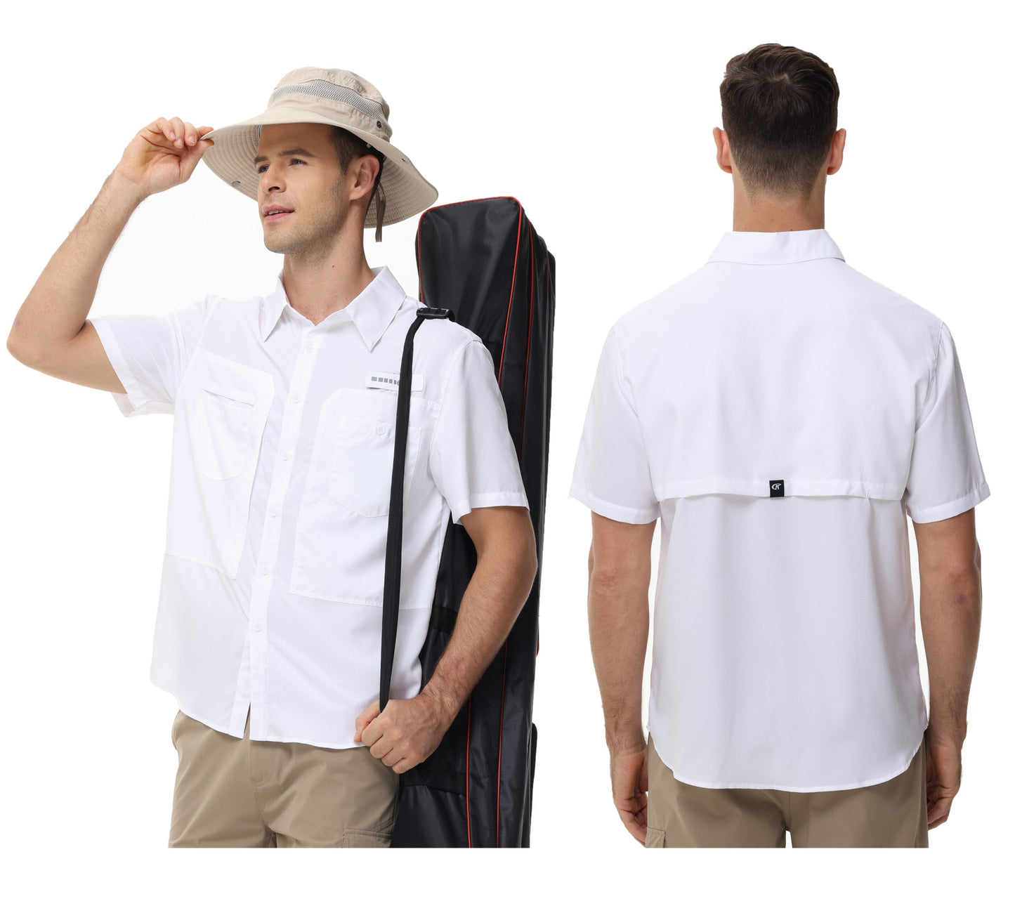 Summer Men's UPF 50+ Fishing Shirts, Casual Breathable Short Sleeve Cargo Fishing Shirt, Button Down Tactical Shirts Blouse