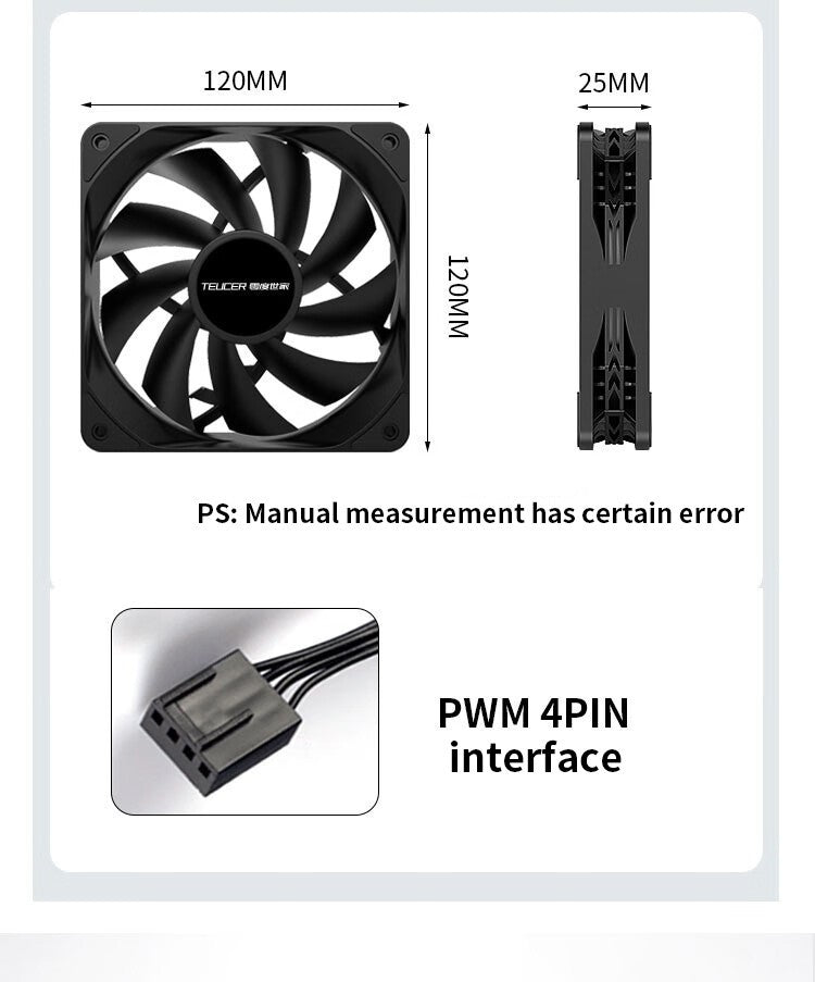 TEUCER PC Computer Case Fan PWM 4 Pin 120mm Silent 12CM Fan CPU Cooler Cooling Fan Cooling Radiator Fan 12V Adjust Fan Speed