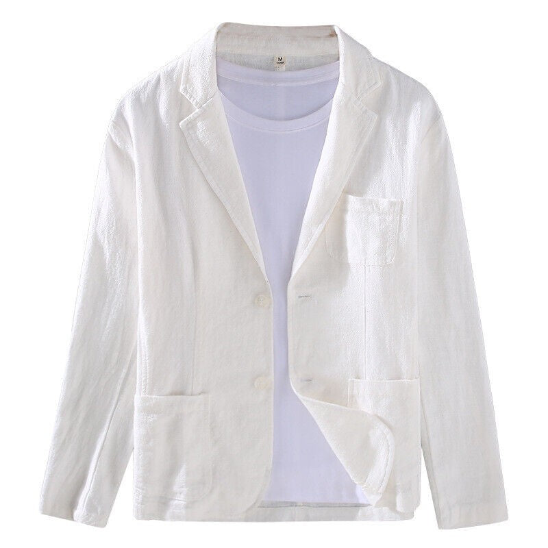 2024 Retro Cotton Linen Men Blazer Coat Beach Wedding Party Suit Spring Summer Fashion Male Formal Business Slim Suit Jacket