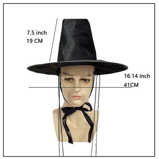 2028 Role-playing Costume Hat Traditional Ming Dynasty Korean Flat Topper Hat for Men Wide Brim Uv Protection Black Cap Stage